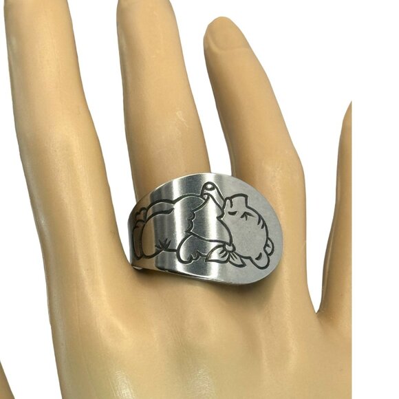 Winnie The Pooh Stainless Steel Spoon Ring Size 7.5 - Picture 5 of 13